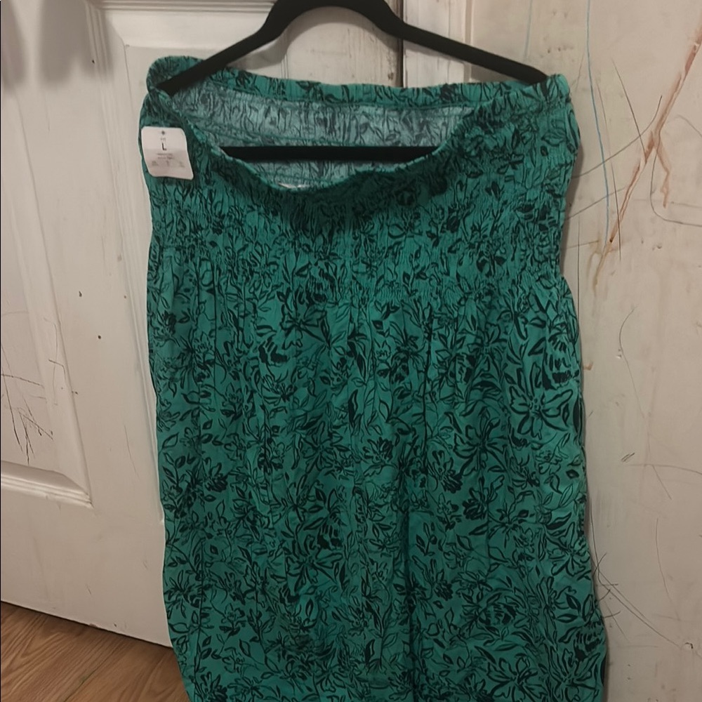 Xhilaration Green Smocked A-Line Midi Skirt